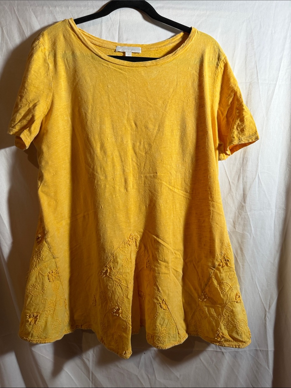 Embroidered A-Line Short-Sleeve Tunic in Yellow boho